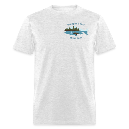 Droppin' a Line at the Lake Men's Lake Tee, Men's Fishing Shirt - light heather gray