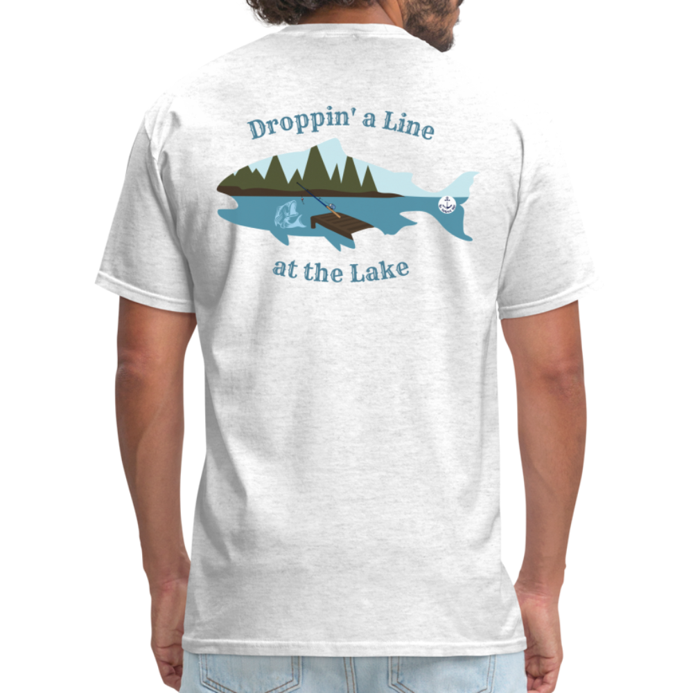 Droppin' a Line at the Lake Men's Lake Tee, Men's Fishing Shirt - light heather gray