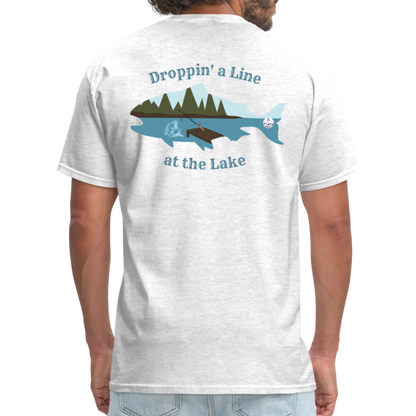 Droppin' a Line at the Lake Men's Lake Tee, Men's Fishing Shirt - light heather gray
