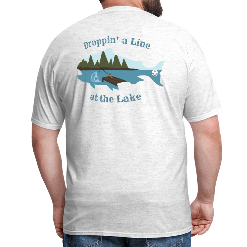 Droppin' a Line at the Lake Men's Lake Tee, Men's Fishing Shirt - light heather gray