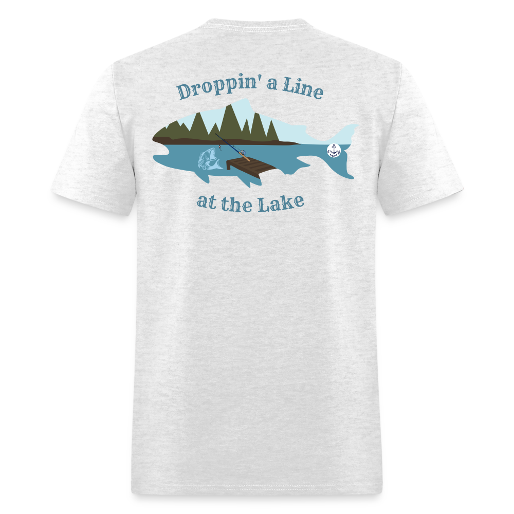 Droppin' a Line at the Lake Men's Lake Tee, Men's Fishing Shirt - light heather gray