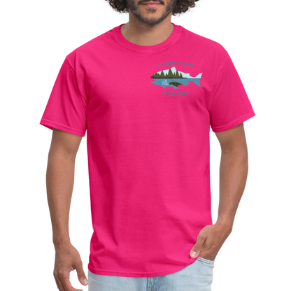 Droppin' a Line at the Lake Men's Lake Tee, Men's Fishing Shirt - fuchsia