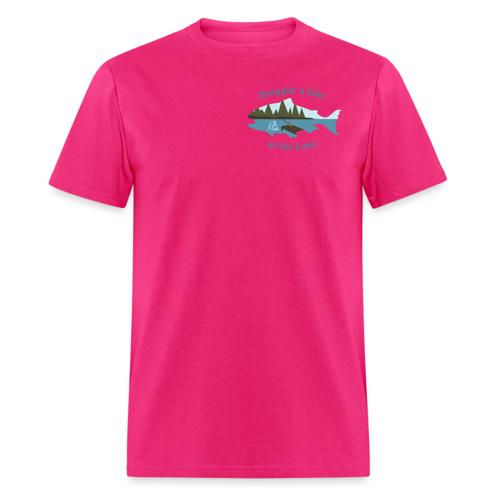 Droppin' a Line at the Lake Men's Lake Tee, Men's Fishing Shirt - fuchsia