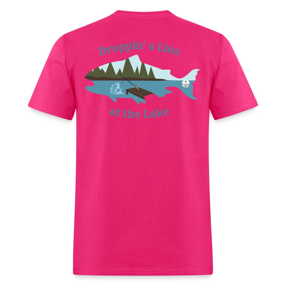 Droppin' a Line at the Lake Men's Lake Tee, Men's Fishing Shirt - fuchsia