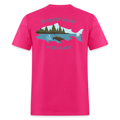 Droppin' a Line at the Lake Men's Lake Tee, Men's Fishing Shirt - fuchsia