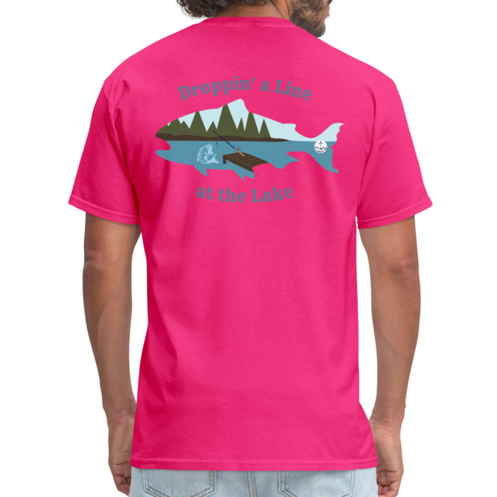 Droppin' a Line at the Lake Men's Lake Tee, Men's Fishing Shirt - fuchsia