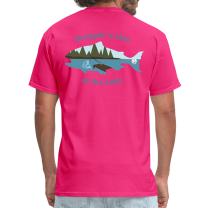 Droppin' a Line at the Lake Men's Lake Tee, Men's Fishing Shirt - fuchsia