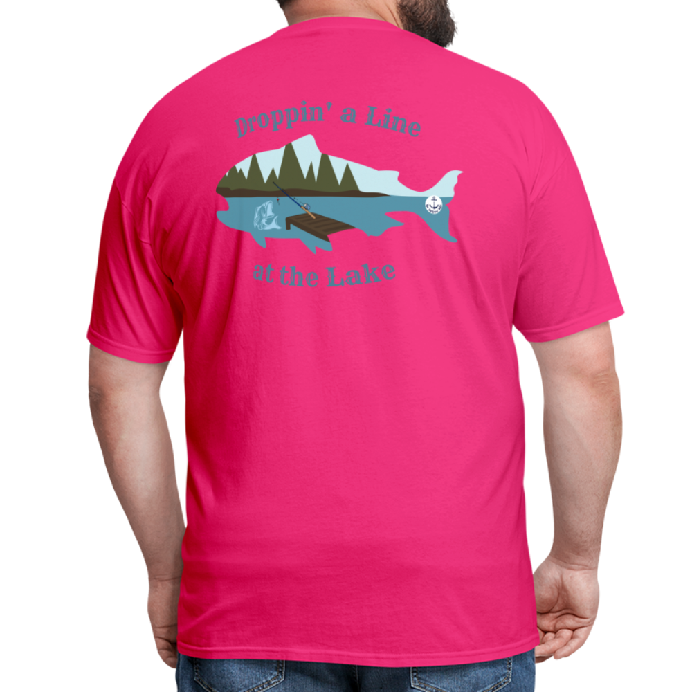 Droppin' a Line at the Lake Men's Lake Tee, Men's Fishing Shirt - fuchsia