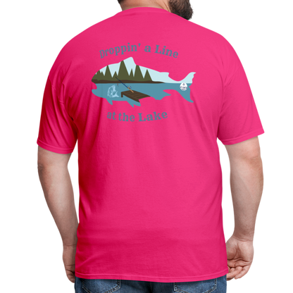 Droppin' a Line at the Lake Men's Lake Tee, Men's Fishing Shirt - fuchsia