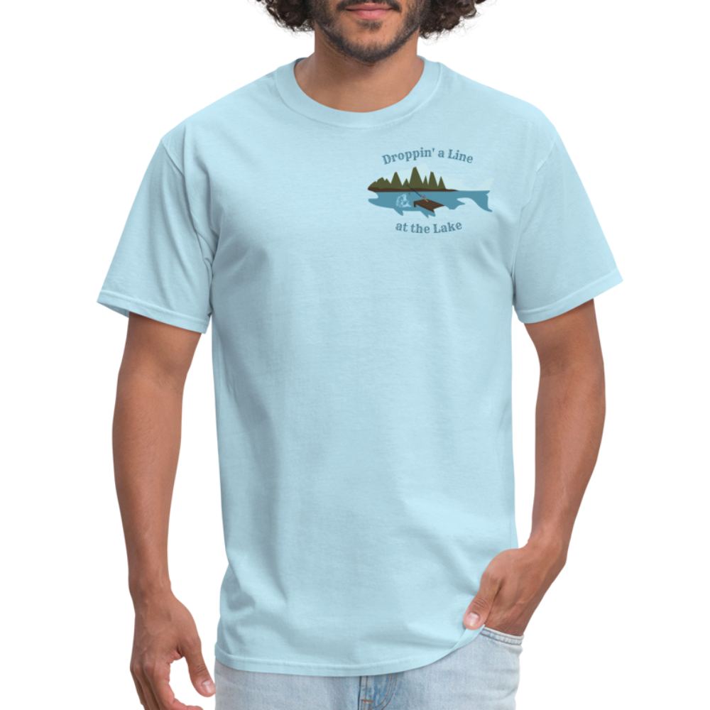 Droppin' a Line at the Lake Men's Lake Tee, Men's Fishing Shirt - powder blue