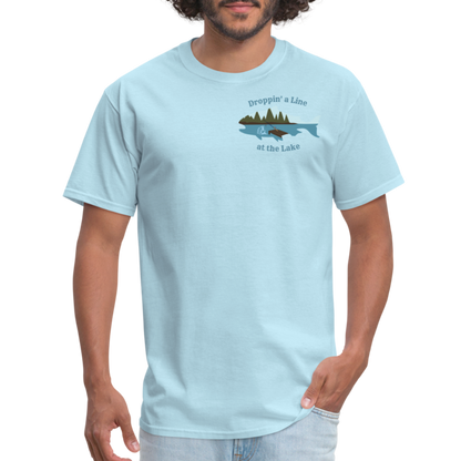 Droppin' a Line at the Lake Men's Lake Tee, Men's Fishing Shirt - powder blue