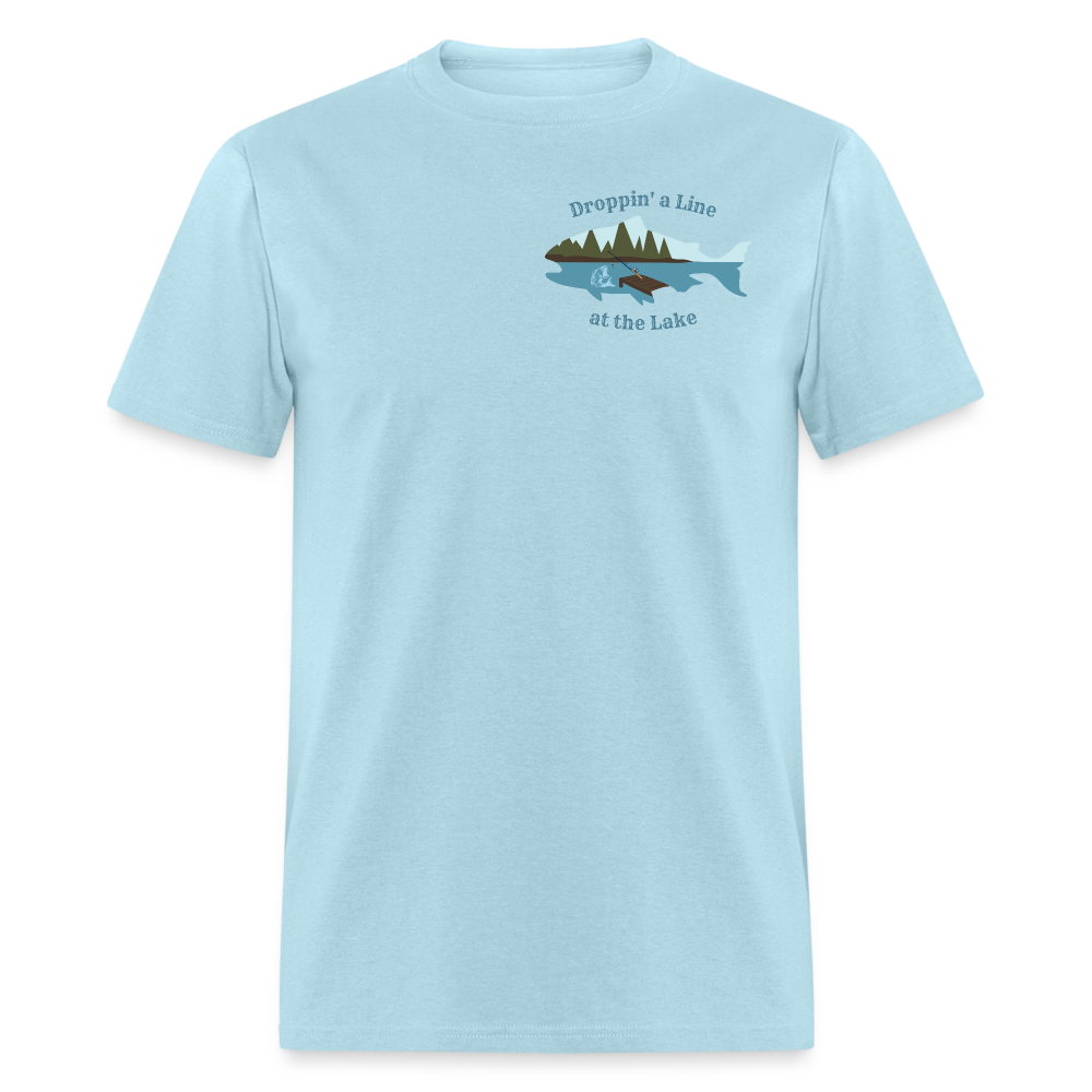 Droppin' a Line at the Lake Men's Lake Tee, Men's Fishing Shirt - powder blue