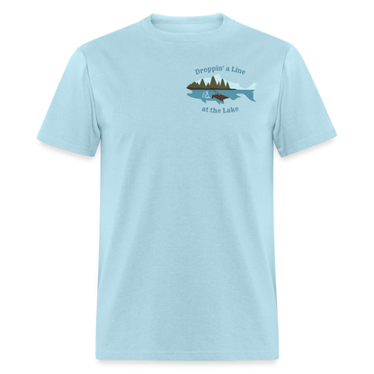 Droppin' a Line at the Lake Men's Lake Tee, Men's Fishing Shirt - powder blue