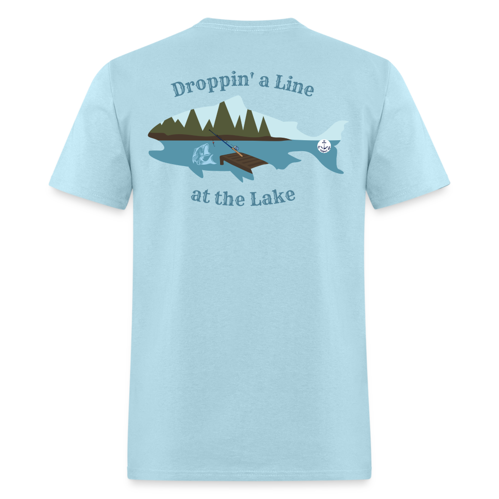 Droppin' a Line at the Lake Men's Lake Tee, Men's Fishing Shirt - powder blue