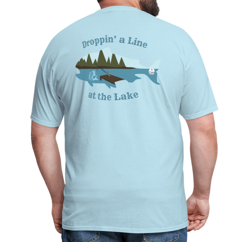 Droppin' a Line at the Lake Men's Lake Tee, Men's Fishing Shirt - powder blue