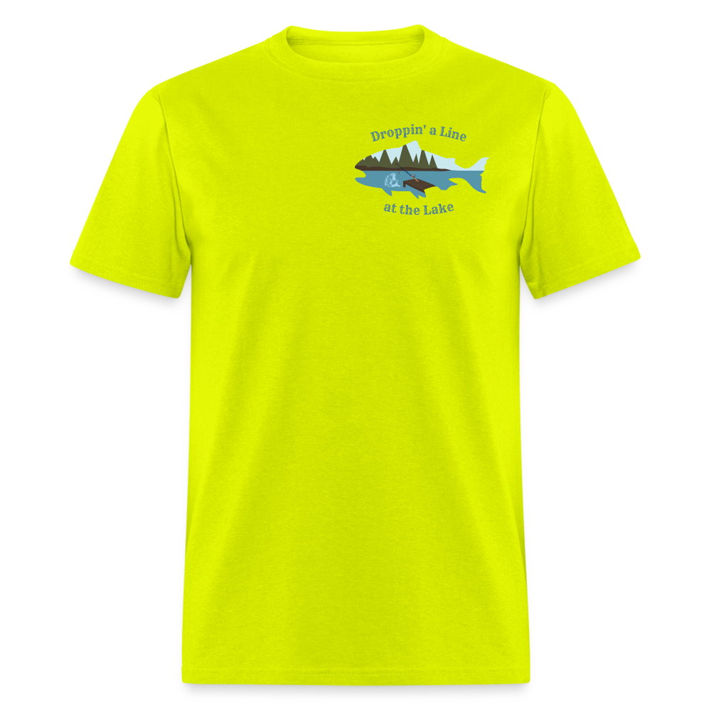 Droppin' a Line at the Lake Men's Lake Tee, Men's Fishing Shirt - safety green