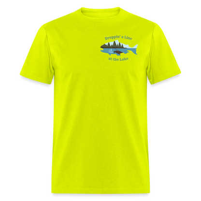 Droppin' a Line at the Lake Men's Lake Tee, Men's Fishing Shirt - safety green