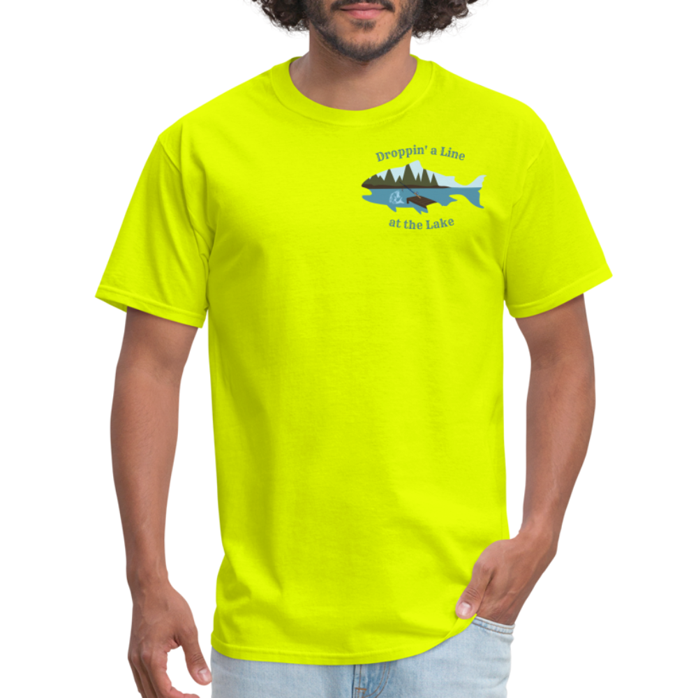 Droppin' a Line at the Lake Men's Lake Tee, Men's Fishing Shirt - safety green