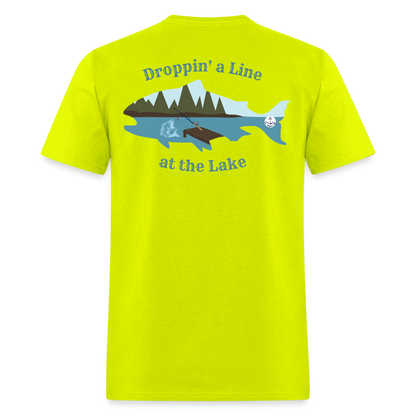 Droppin' a Line at the Lake Men's Lake Tee, Men's Fishing Shirt - safety green