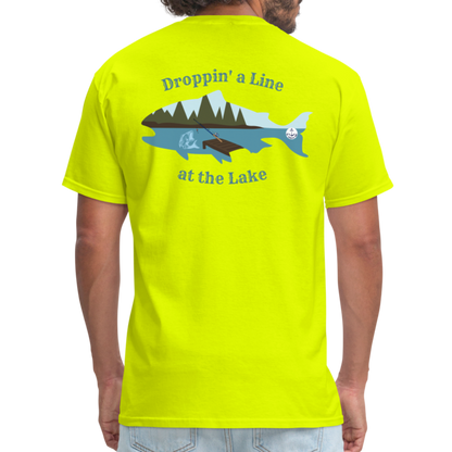 Droppin' a Line at the Lake Men's Lake Tee, Men's Fishing Shirt - safety green