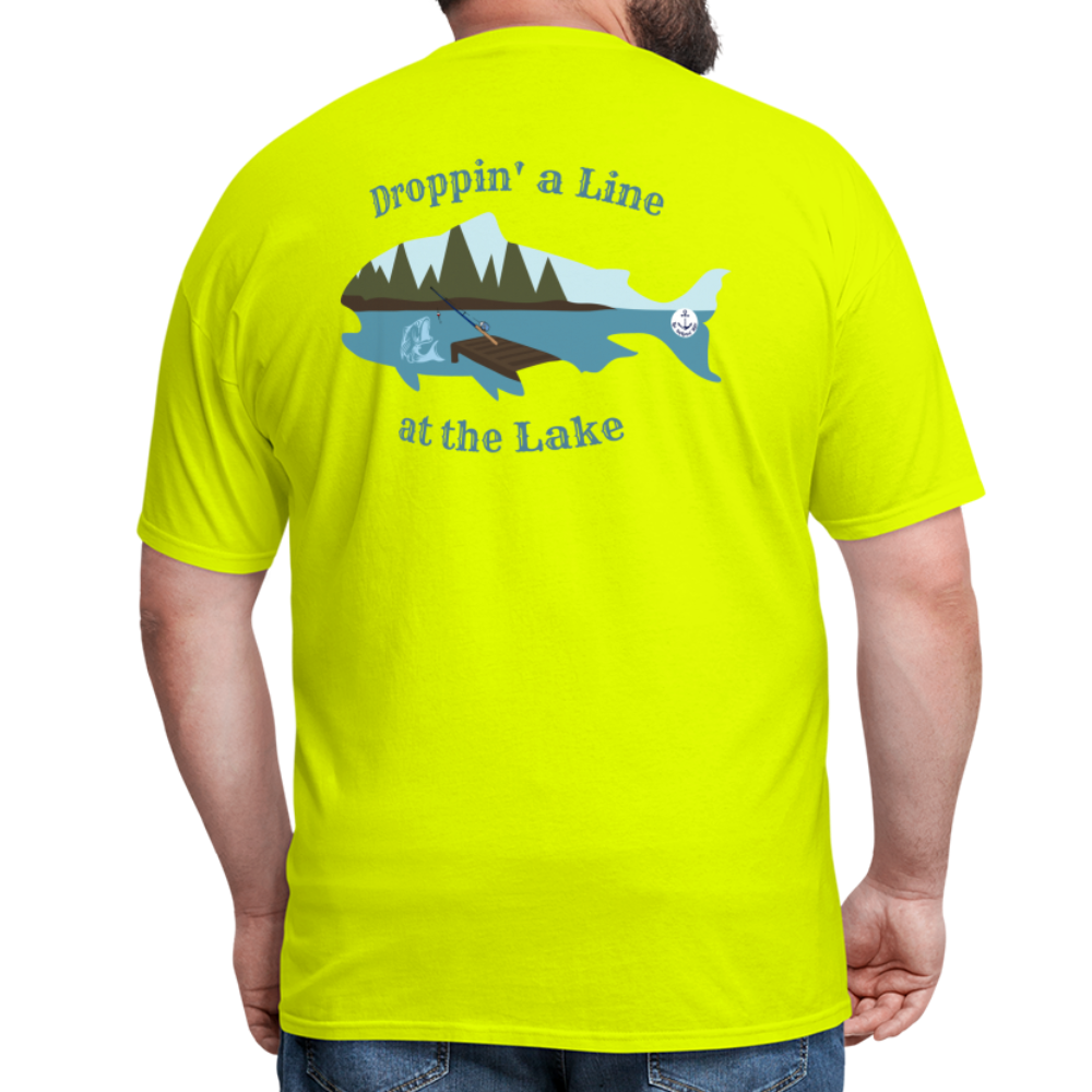 Droppin' a Line at the Lake Men's Lake Tee, Men's Fishing Shirt - safety green