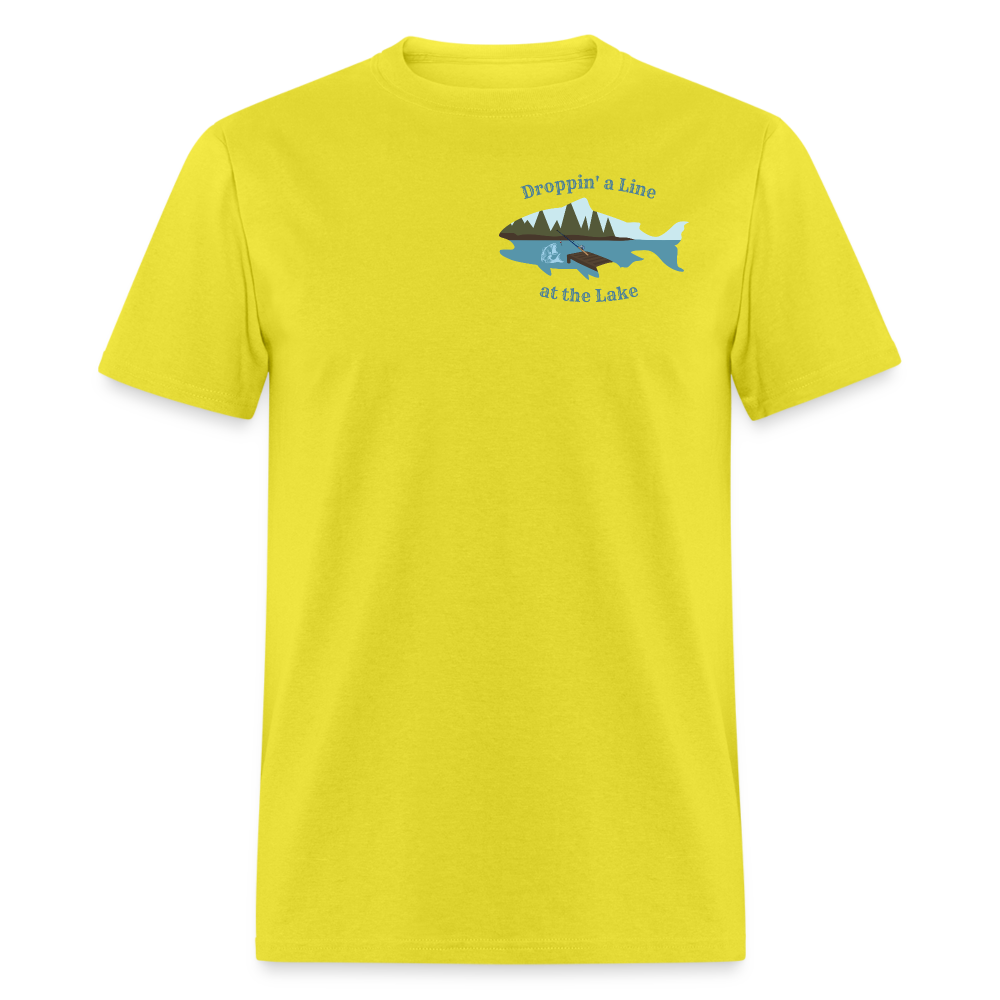 Droppin' a Line at the Lake Men's Lake Tee, Men's Fishing Shirt - yellow