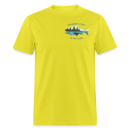 Droppin' a Line at the Lake Men's Lake Tee, Men's Fishing Shirt - yellow