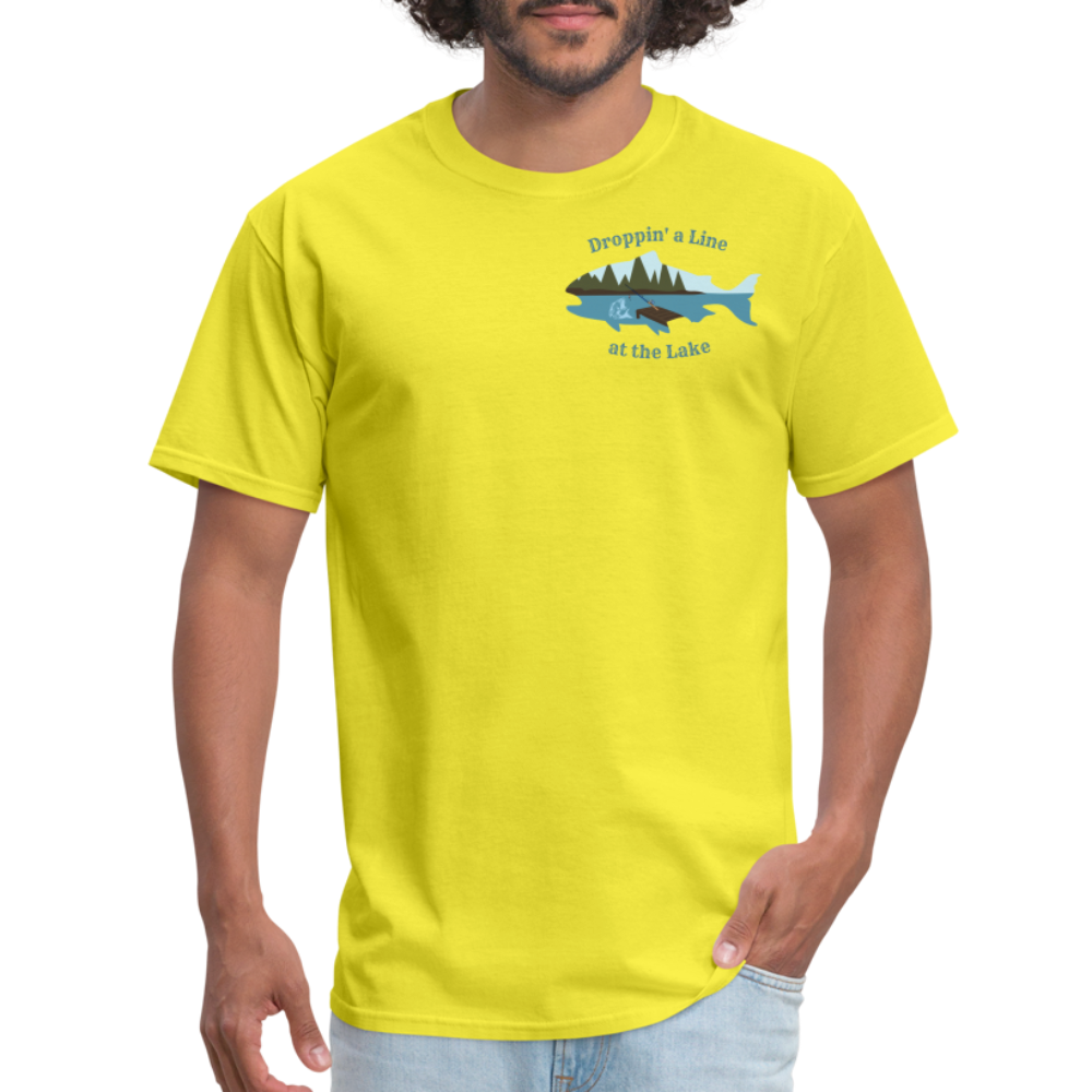 Droppin' a Line at the Lake Men's Lake Tee, Men's Fishing Shirt - yellow