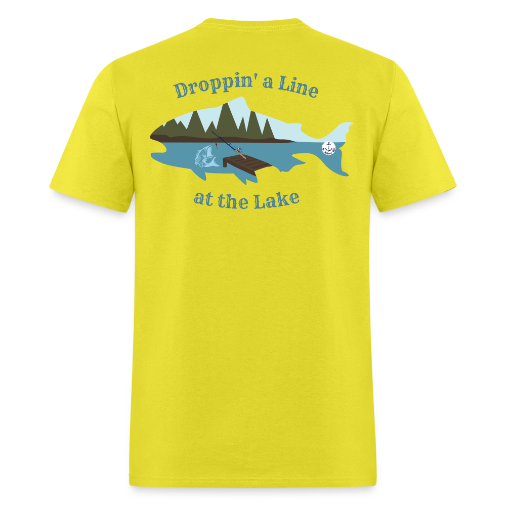 Droppin' a Line at the Lake Men's Lake Tee, Men's Fishing Shirt - yellow
