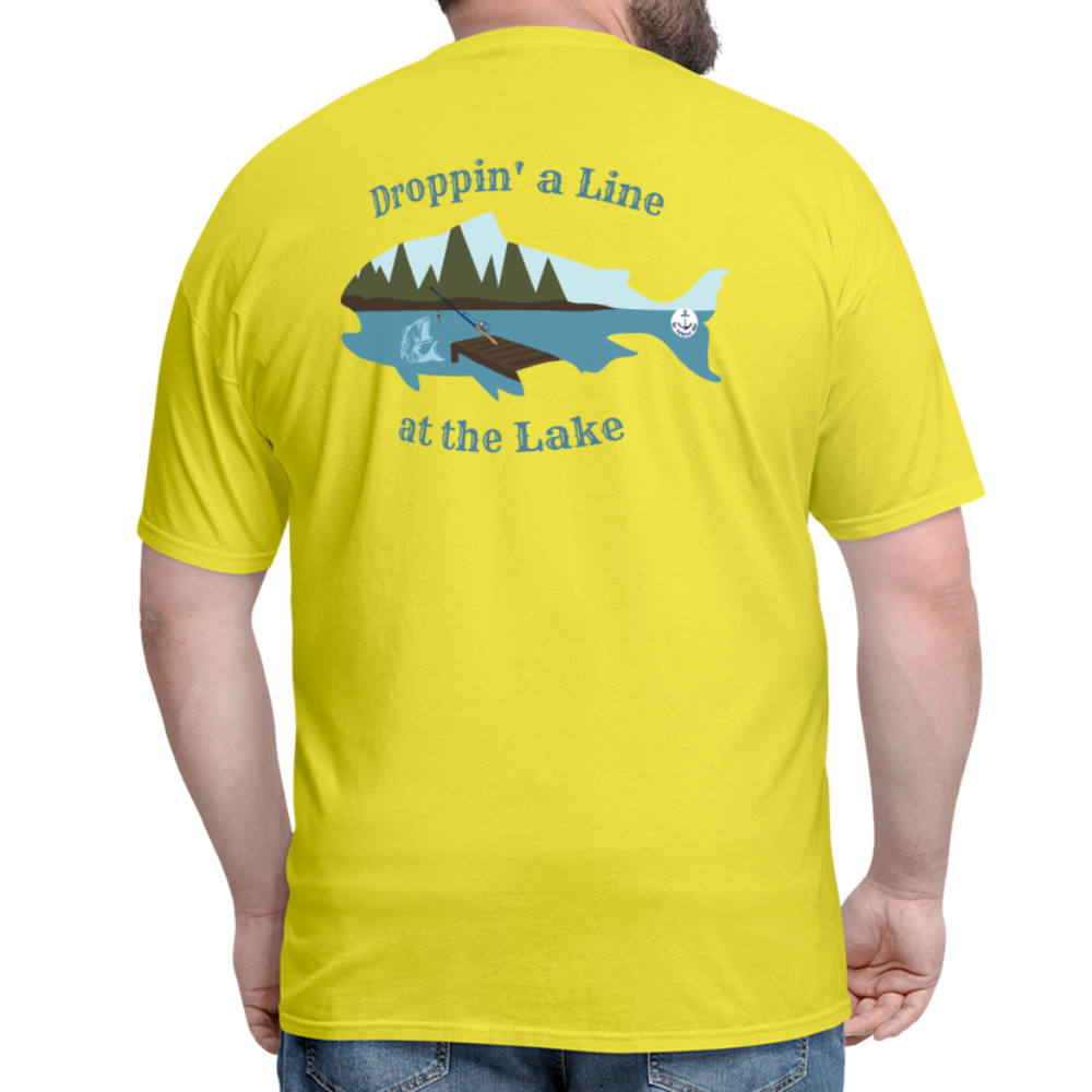 Droppin' a Line at the Lake Men's Lake Tee, Men's Fishing Shirt - yellow