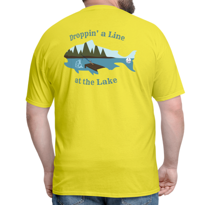 Droppin' a Line at the Lake Men's Lake Tee, Men's Fishing Shirt - yellow