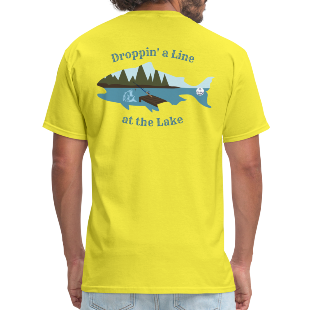 Droppin' a Line at the Lake Men's Lake Tee, Men's Fishing Shirt - yellow