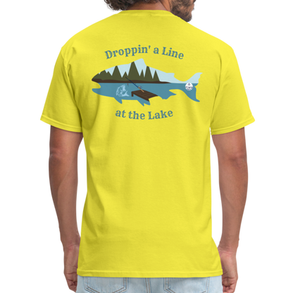 Droppin' a Line at the Lake Men's Lake Tee, Men's Fishing Shirt - yellow