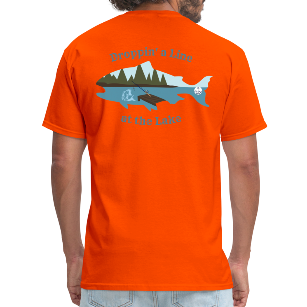 Droppin' a Line at the Lake Men's Lake Tee, Men's Fishing Shirt - orange