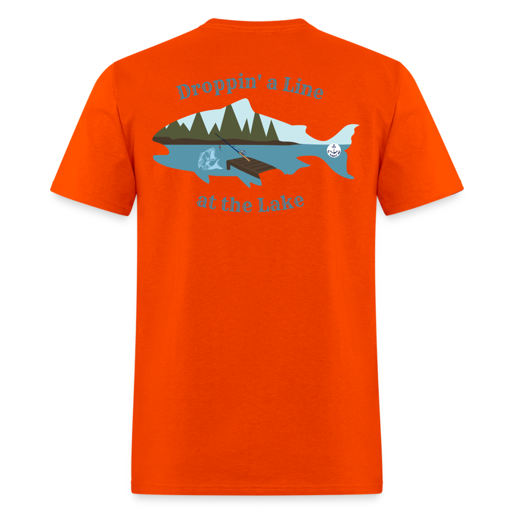 Droppin' a Line at the Lake Men's Lake Tee, Men's Fishing Shirt - orange