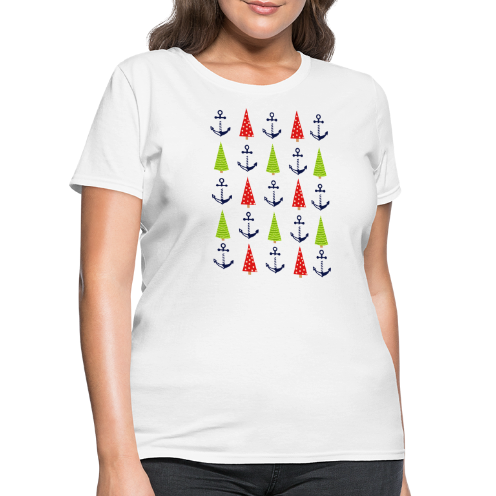 Christmas Trees & Anchors Lake Tee - white