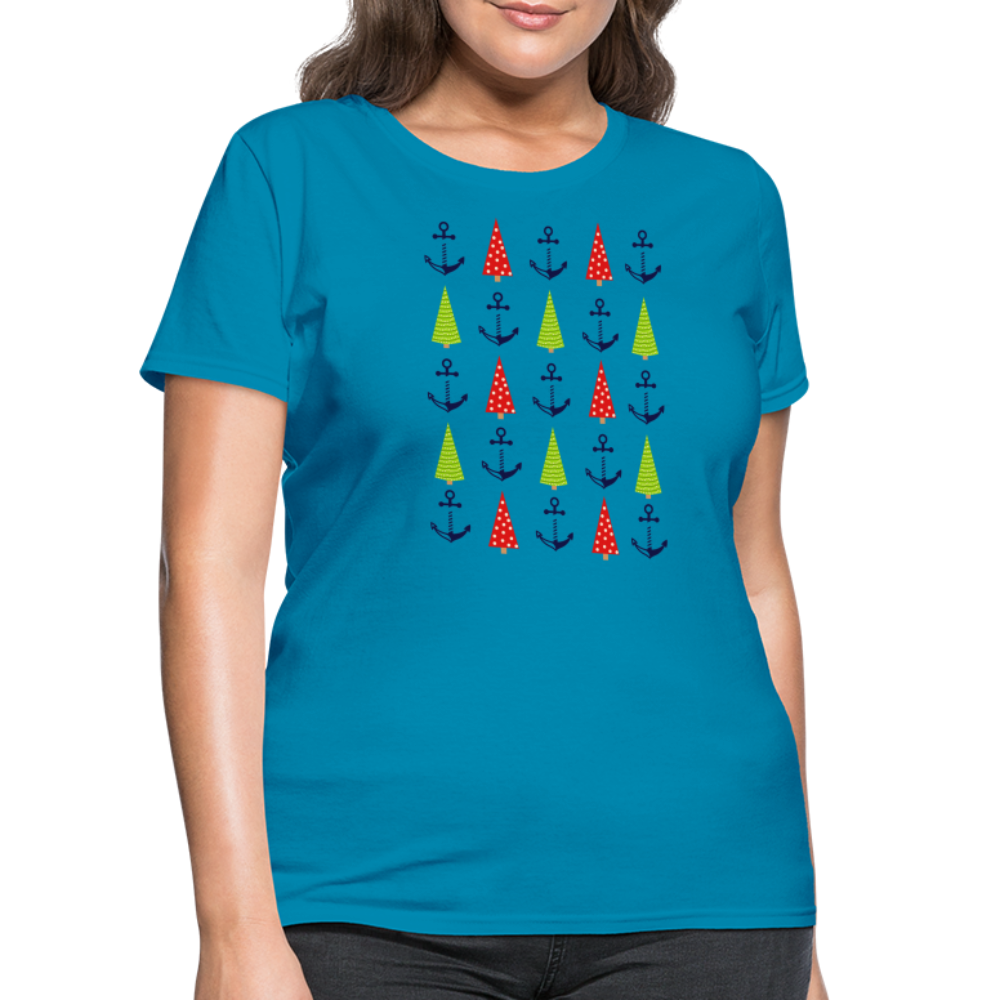 Christmas Trees & Anchors Lake Tee - turquoise