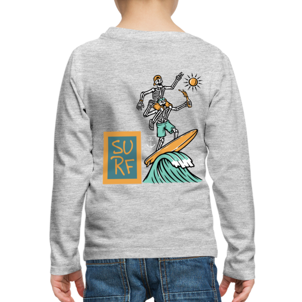 Surfing Fun Long Sleeve T-Shirt for Kids, Surfing Tee - heather gray