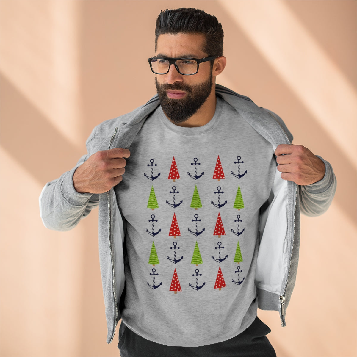 Christmas Trees & Anchors Premium Crewneck Lake Sweatshirt