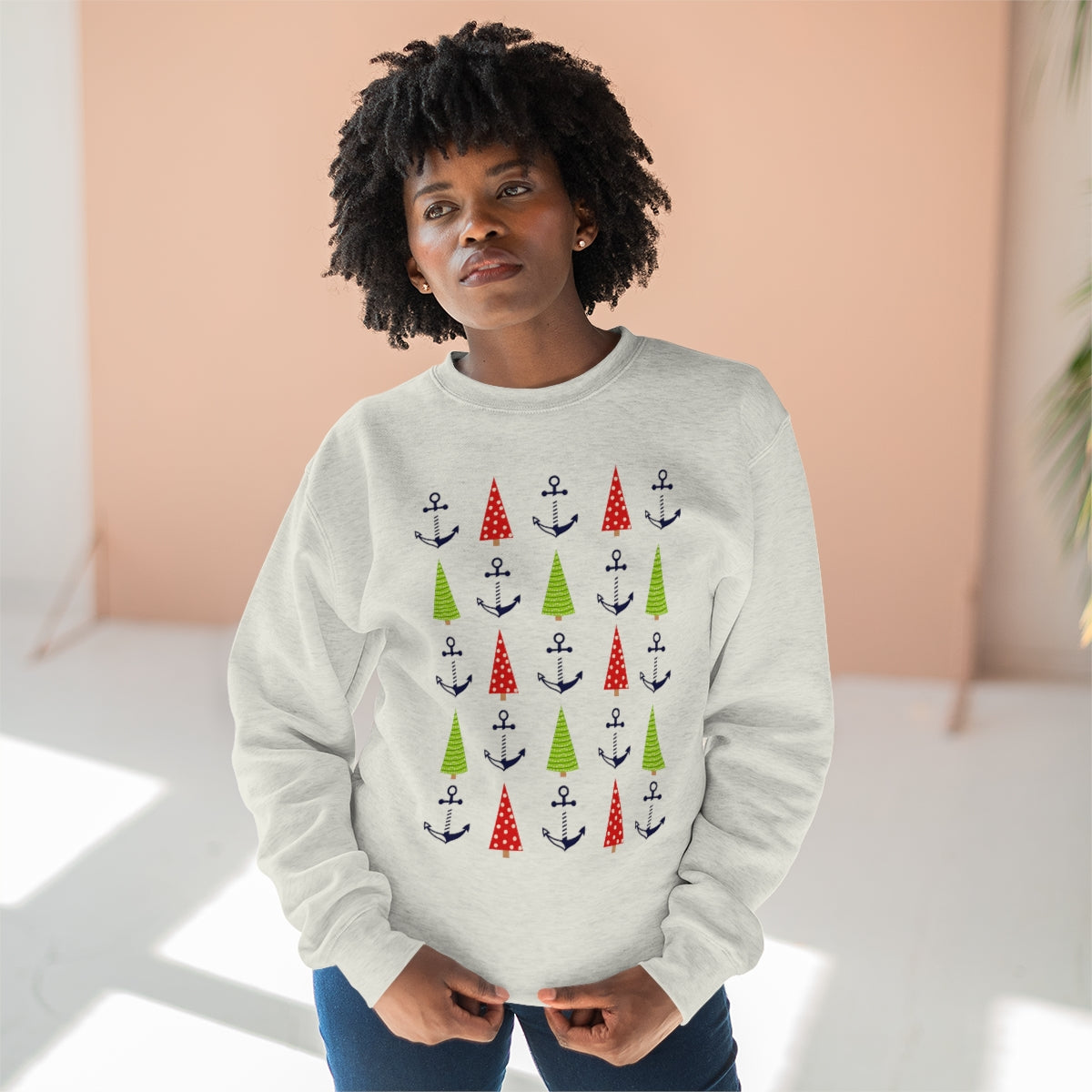 Christmas Trees & Anchors Premium Crewneck Lake Sweatshirt