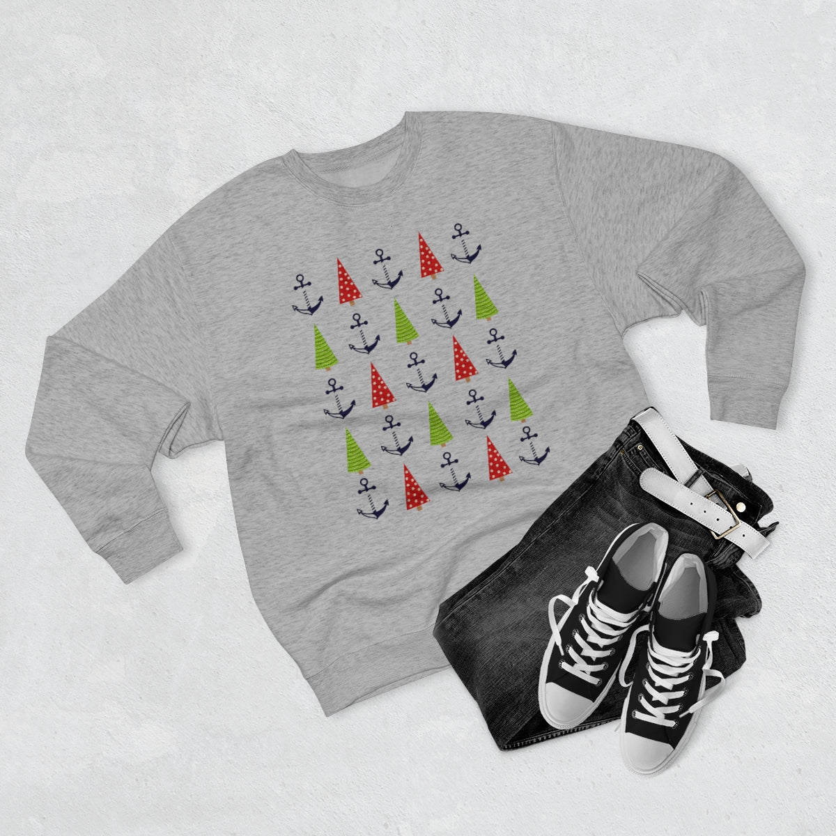 Christmas Trees & Anchors Premium Crewneck Lake Sweatshirt