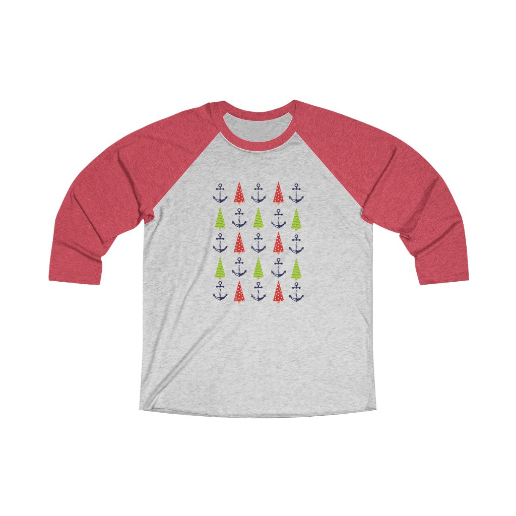 Christmas Trees & Anchors Tri-Blend 3/4 Raglan Tee, Unisex