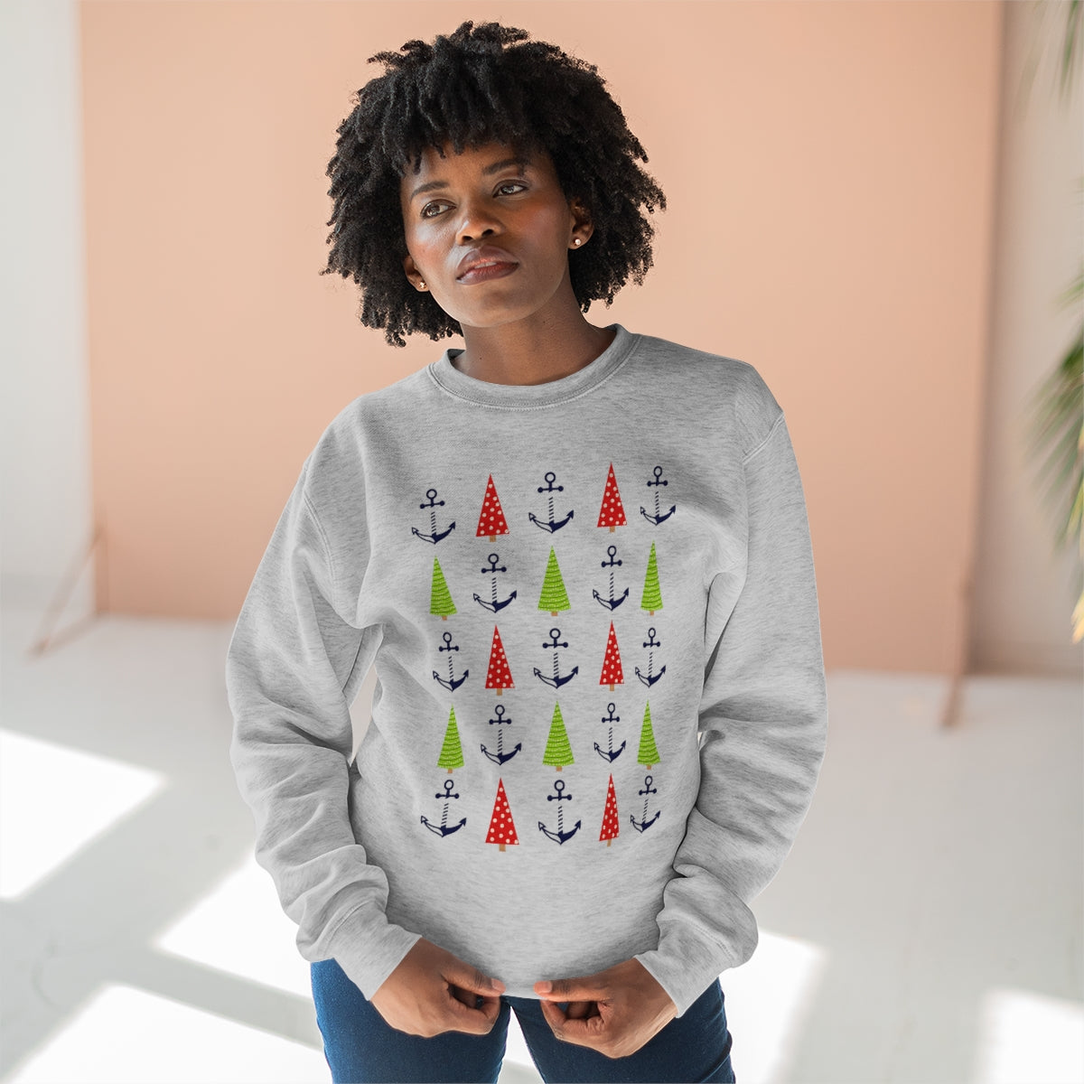 Christmas Trees & Anchors Premium Crewneck Lake Sweatshirt