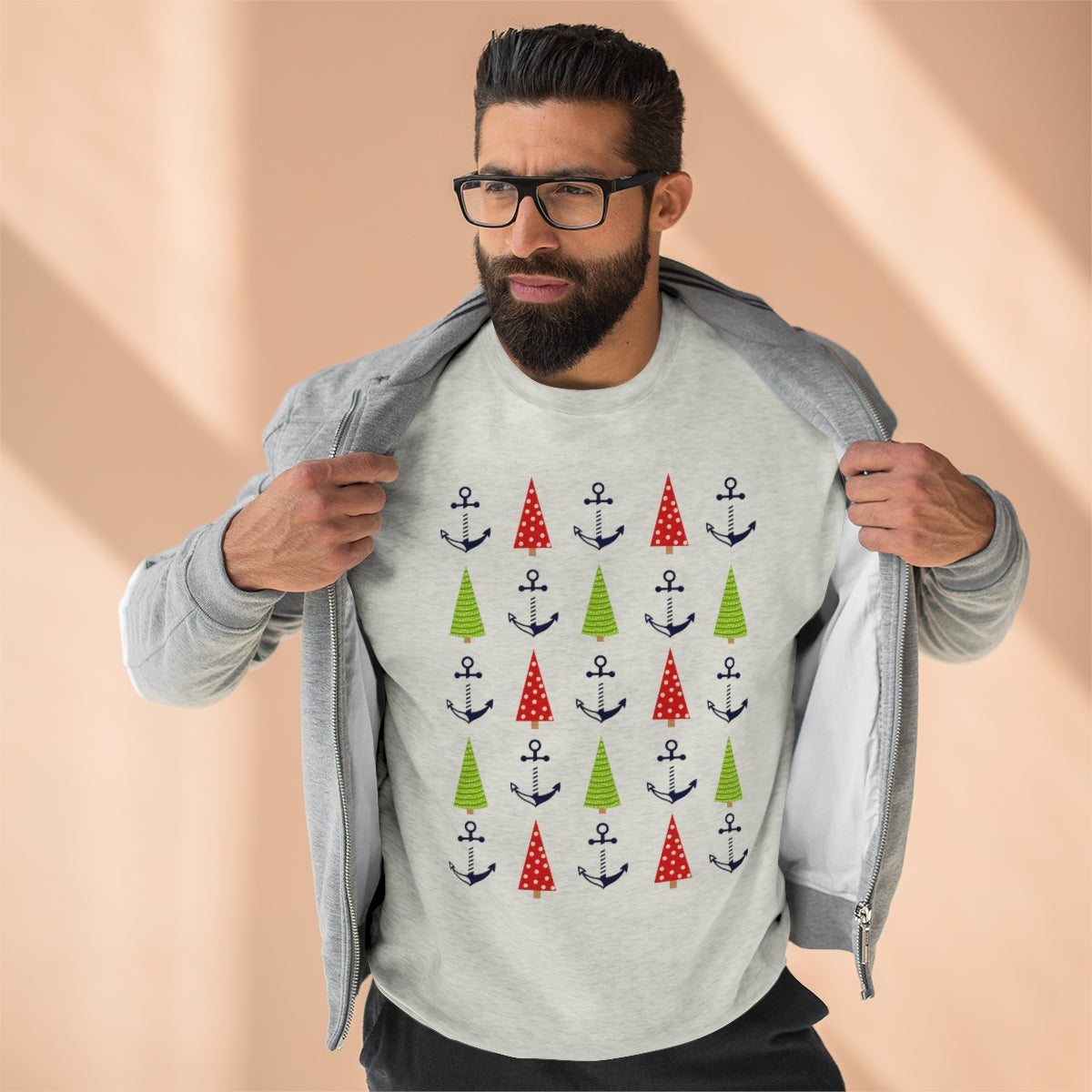 Christmas Trees & Anchors Premium Crewneck Lake Sweatshirt