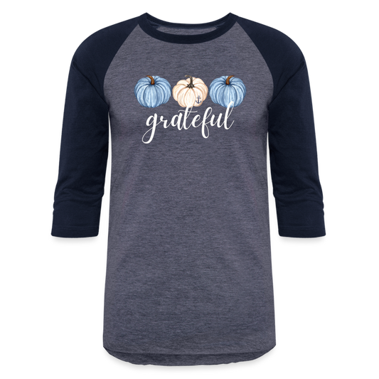 Grateful Fall Pumpkins Raglan Lake Tee - heather blue/navy