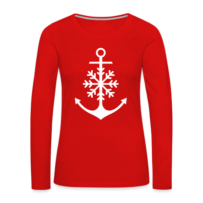 Anchor Snowflake Women's Long Sleeve Lake Tee - red
