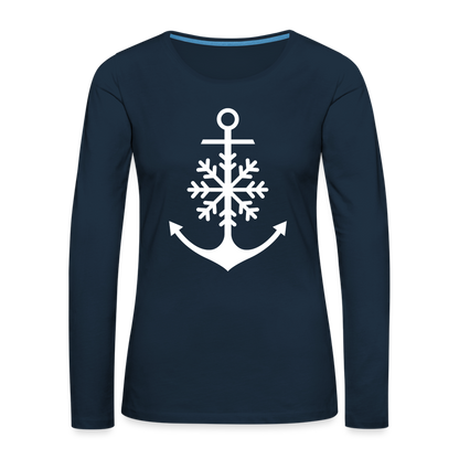 Anchor Snowflake Women's Long Sleeve Lake Tee - deep navy