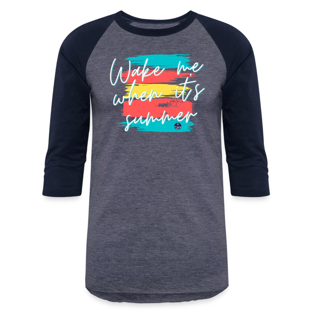 Wake Me When It's Summer Baseball Style Lake Tee - heather blue/navy