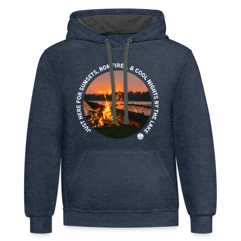 Sunsets & Bonfires Fall Contrast Color Lake Hoodie - indigo heather/asphalt