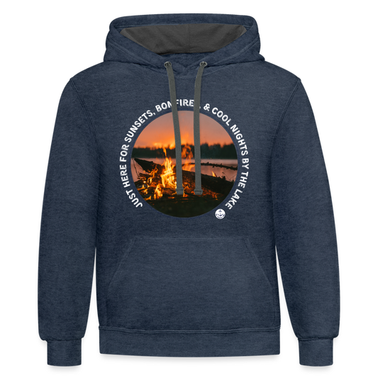 Sunsets & Bonfires Fall Contrast Color Lake Hoodie - indigo heather/asphalt